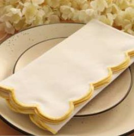 Solid Napkins with Scalloped Edge — White(Edges-Yellow)