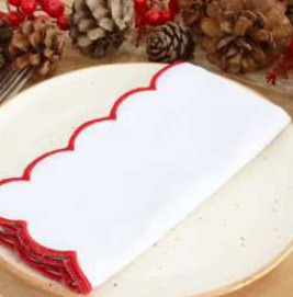 Solid Napkins with Scalloped Edge — White(Edges-Red)