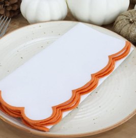 Solid Napkins with Scalloped Edge — White(Edges-Orange)