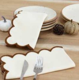 Solid Napkins with Scalloped Edge — Beige(Edges - Brown)