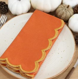Solid Napkins with Scalloped Edge — Orange(Edges - Golden Yellow)
