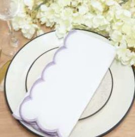 Solid Napkins with Scalloped Edge — White (Edges-Lavender)