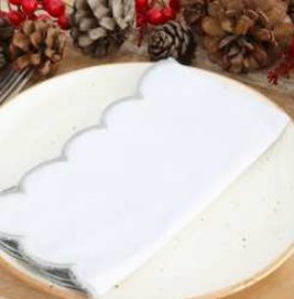 Solid Napkins with Scalloped Edge — White(Edges- Silver)