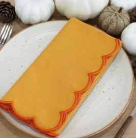 Solid Napkins with Scalloped Edge — Golden Yellow(Edges - Orange)