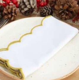 Solid Napkins with Scalloped Edge — White(Edges-Gold)