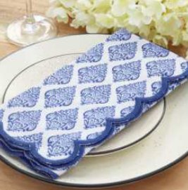 Scalloped Edge with Kalamkari Print — Blue/Cream (Floral Paisley)
