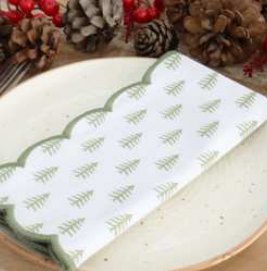 Scalloped Edge with Kalamkari Print — Light Blue (Edge-Sage Green)