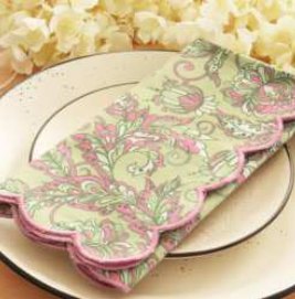 Scalloped Edge with Kalamkari Print — Blush Pink (Edge -Light Blue)