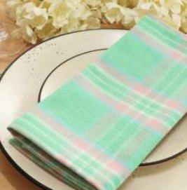 Tartan Plaid Napkins — Aqua Green/ Blush Pink/ White