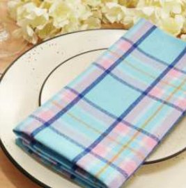 Tartan Plaid Napkins — Aqua Blue/ Royal Blue/ Yellow /
