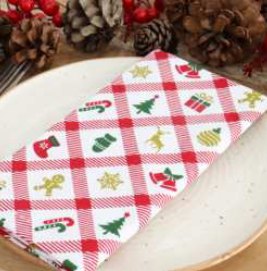 Printed Napkins · Christmas — Red/ Gold