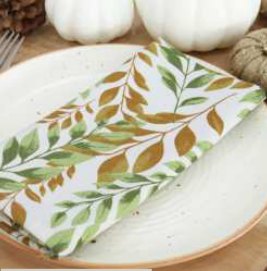 Fall / Autumn Leaves Printed Napkins — Sage Green/Brown