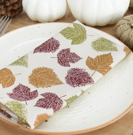 Fall / Autumn Leaves Printed Napkins — Rust / Sage Green / Burgundy