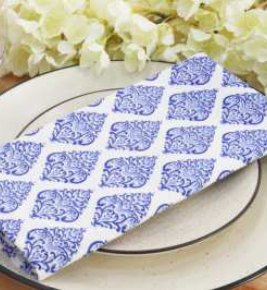 Summer Printed Napkins — Blue/White (Floral Paisley)