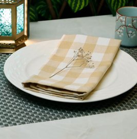 Gingham Check Napkins — Beige/White