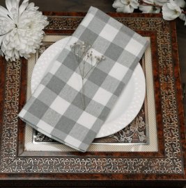Gingham Check Napkins — Ash Grey/White