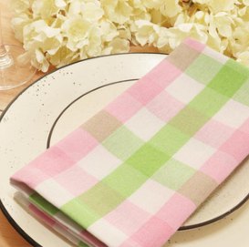Gingham Check Napkins — Apple Green/Blush Pink