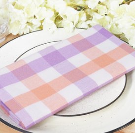 Gingham Check Napkins — Lavender/Orange/White