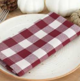 Gingham Check Napkins — Burgundy/Half White