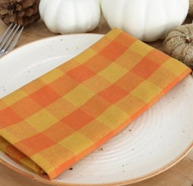 Gingham Check Napkins — Orange/Golden Yellow