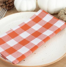 Gingham Check Napkins — Orange/White