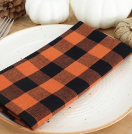 Gingham Check Napkins — Orange/Black