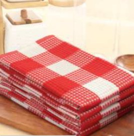 Waffle Kitchen Towel · Checked — Red/White