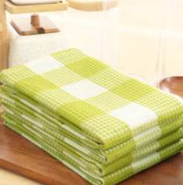 Waffle Kitchen Towel · Checked — Lemon Green/White