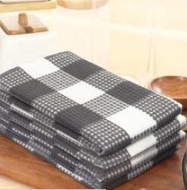 Waffle Kitchen Towel · Checked — Steel Grey/White