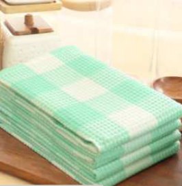 Waffle Kitchen Towel · Checked — Turquoise/White