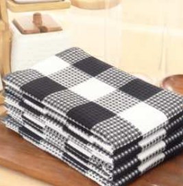 Waffle Kitchen Towel · Checked — Black/White