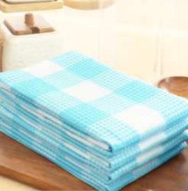 Waffle Kitchen Towel · Checked — Aqua Blue/White