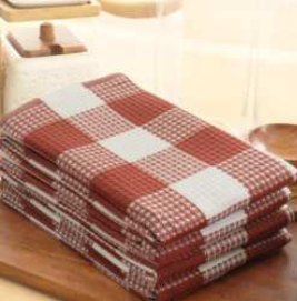 Waffle Kitchen Towel · Checked — Rust/White