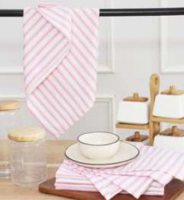 Kitchen Towel Striped Pastels — Pink