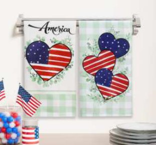 4th of July Printed Kitchen Towels — America Heart