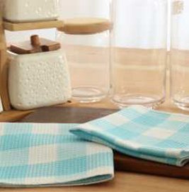 Waffle Dish Cloth · Buffalo Checked — Aqua Blue/White
