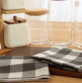 Waffle Dish Cloth · Buffalo Checked — Steel Grey/White