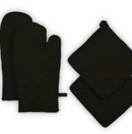 Pot Holder + Oven Mitts · Solid — Black