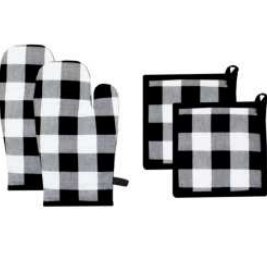 Pot Holder + Oven Mitts · Buffalo Checked — Black/White