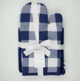 Pot Holder + Oven Mitts · Buffalo Checked — Blue/White