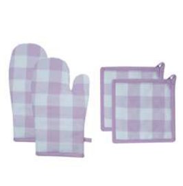 Pot Holder + Oven Mitts · Buffalo Checked — Lilac/White