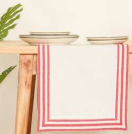 Table Runner · Solid Hemstitch — Red/White