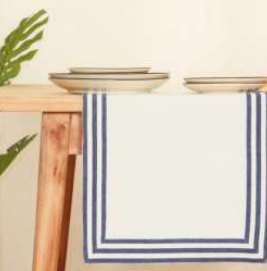 Table Runner · Solid Hemstitch — Blue/White