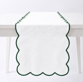 Solid Runner · Edge Scalloped — White/Forest Green