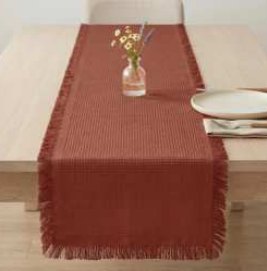 Waffle Table Runner · Fringes — Rust