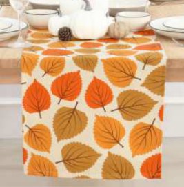 Fall / Autumn Leaves Printed Runner — Beige/Yellow/Rust/Brown/Orange