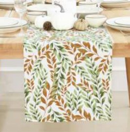 Fall / Autumn Leaves Printed Runner — Sage Green/ Brown