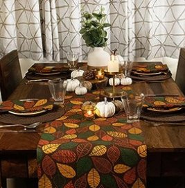Fall / Autumn Leaves Printed Runner — Orange/Green/Yellow/Brown