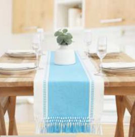 Table Runner · Ribbed Stripe — Aqua Blue & Half White