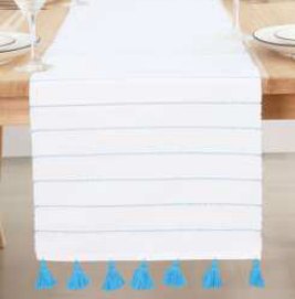Dobby Stripe Ribbed Runner — Aqua Blue/White